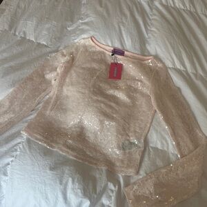 Edikted Sequin Long Sleeve Pink Top